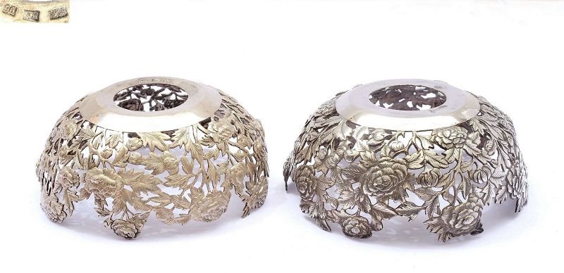 2 Old Chinese Sterling Silver Flower Bowl Wong Hing