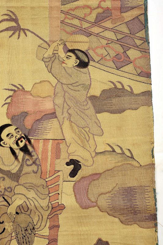 19C Chinese Silk Embroidery Textile Kesi Kossu Panel Tapestry  Figure