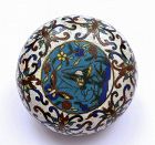 18/19C Chinese Gilt Cloisonne Enamel Round Box Grasshopper