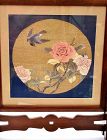 19C Chinese Silk Embroidery Kesi Kossu Rose Wood Carved Table Screen