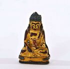 18C Chinese Gilt Lacquer Bronze Miniature Buddha Silver Clip Pin
