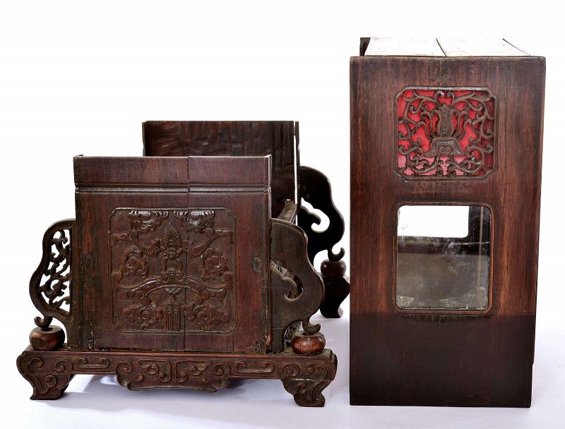 Old Chinese Bronze Bracket Clock Hardwood Carved Stand