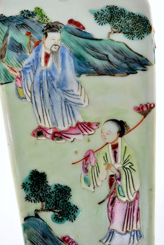 19C Chinese Famille Rose Turquoise Glaze 8 Immortal Porcelain Vase