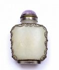 Old Chinese White Jade Carved Silver Filigree Snuff Bottle Amethyst