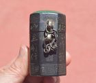 Old Chinese Malachite Mixed Metal Silver Inlay Box Chirography 烏銅走銀