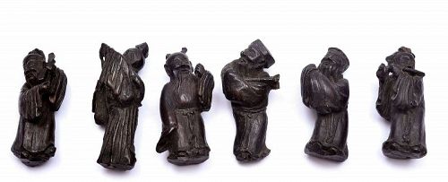 19C Chinese Zitan Wood Carved Carving Miniature 8 Immortal God 紫檀