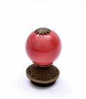 19C Chinese Brass & Pink Peking Glass Mandarin Hat Finial Button