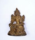18C Chinese Gilt Lacquer Bronze Seated Miniature Buddha