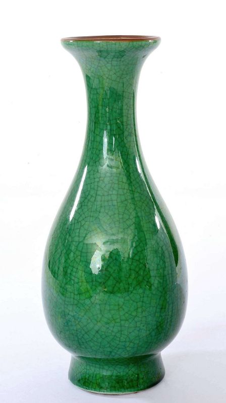 19C Chinese Crackle Green Glaze Monochrome Porcelain Vase