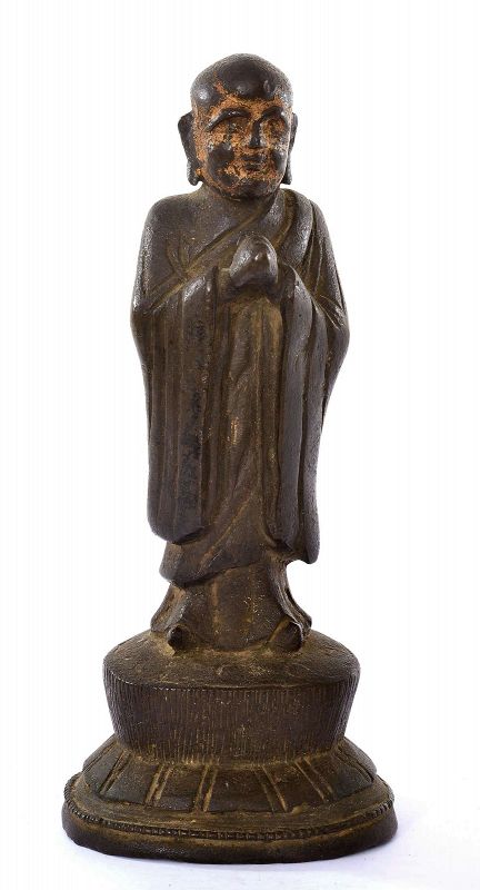 17C Chinese Gilt Lacquer Bronze Monk Buddha Figure Figurine