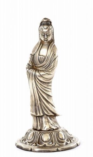 Old Chinese Solid Silver Kwan Yin Buddha Figurine