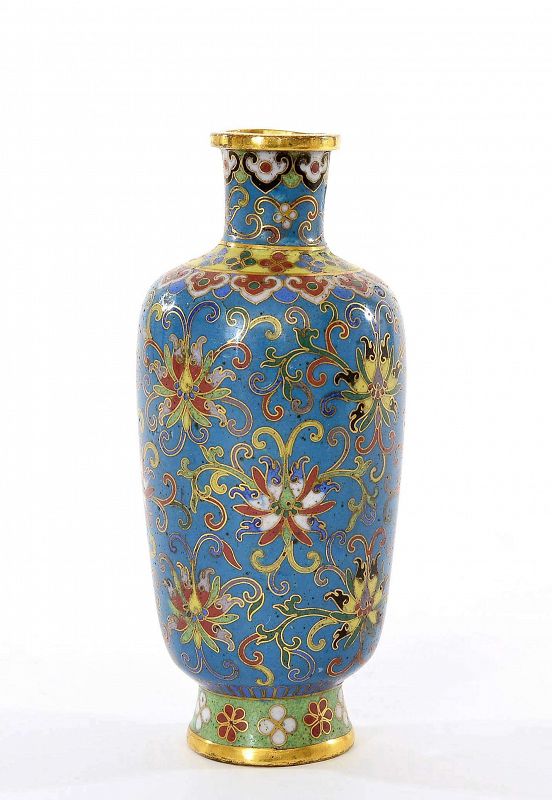 19C Chinese Gilt Cloisonne Enamel Vase Flower