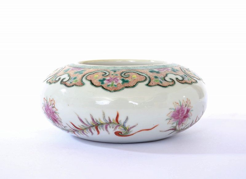 19C Chinese Famille Rose Porcelain Scholar Brush Washer Bowl Flower