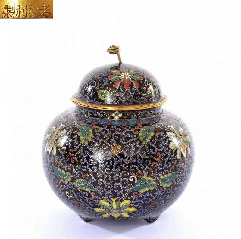 Old Chinese Gilt Cloisonne carved Jar Lao Tian Li 老天利制