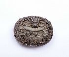 19C Chinese Solid Silver Dragon Belt Buckle Mk