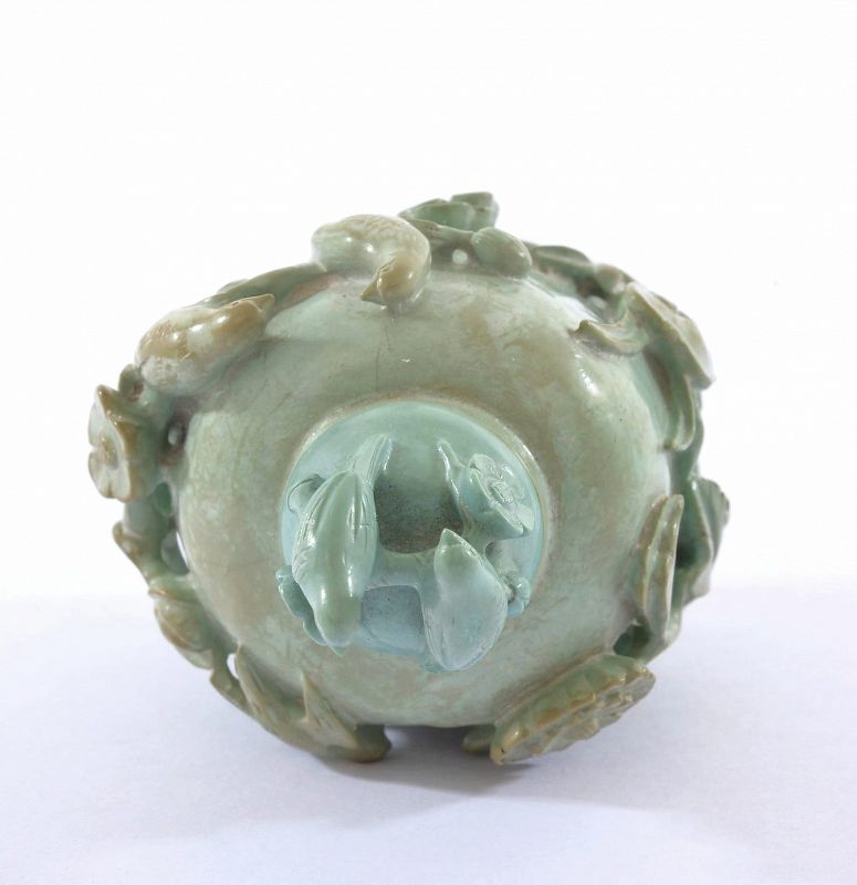 19C Chinese Turquoise Carved Carving Snuff Bottle Bird Flower