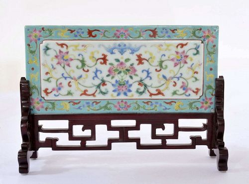 Early 19C Chinese Famille Rose Porcelain Scholar Table Plaque Screen