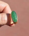 Chinese 18K Gold Jadeite Jade Carved Carving Oval Cabochon Ring Mk GIA