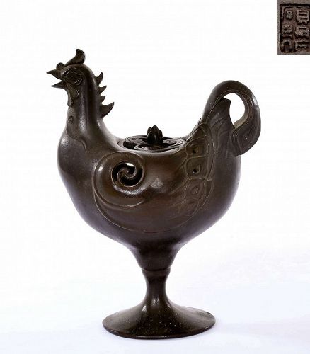Old Japanese Bronze Rooster Bird Incense Burner Censer Koro Marked