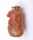 19C Chinese Agate Carved Carving Snuff Bottle Squash & Squirrel