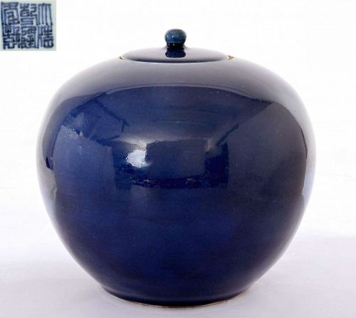 Old Chinese Cobalt Blue Covered Porcelain Ginger Jar Vase Pot Mk