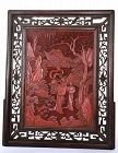 19C Chinese Cinnabar Lacquer Carved Table Screen Plaque Lady Figurine