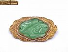 Chinese 24K Gold Jadeite Carved Pendant Goose Seed Pearl Brooch Pin Mk