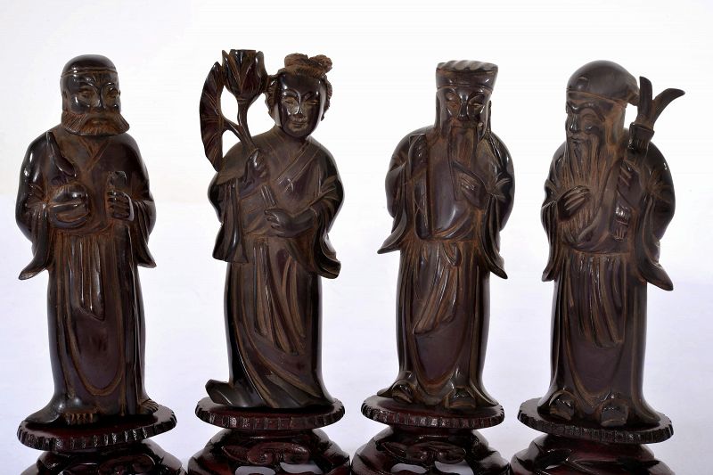 Chinese Dark Cherry Amber Bakelite Carved 8 Immortal God Figurine