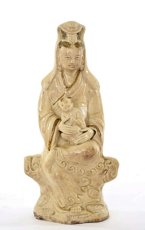 17C Chinese Cizhou Pottery Figure of Kwanyin Guanyin Buddha