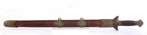 2 Old Chinese Sword Jian Bronze Brass Wood Scabbard