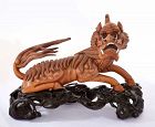 Old Chinese Boxwood Wood Carved Carving Mythical Beast 獬豸