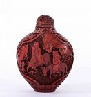 Chinese Cinnabar Lacquer Carved Snuff Bottle Scholar Figurine Horse