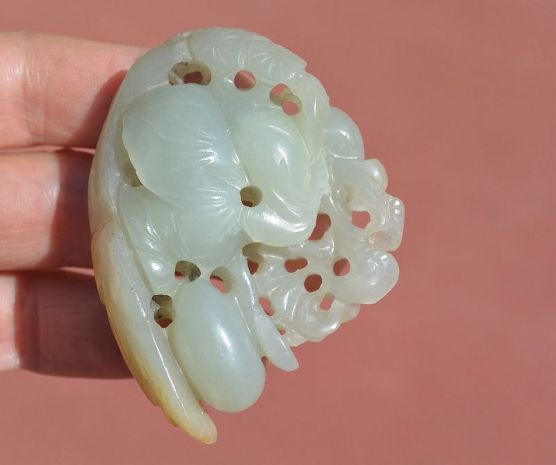18C Chinese Russet White Jade Carved Carving Pendant Boy Figure