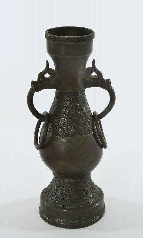 17C Chinese Bronze Vase Beast Ears 1089 Gram