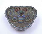 19C Chinese Silver Enamel Butterfly Moth Box Marked