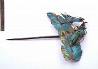 Chinese Gilt Silver Kingfisher Feather Hairpin Pin Cricket Beetle Mk