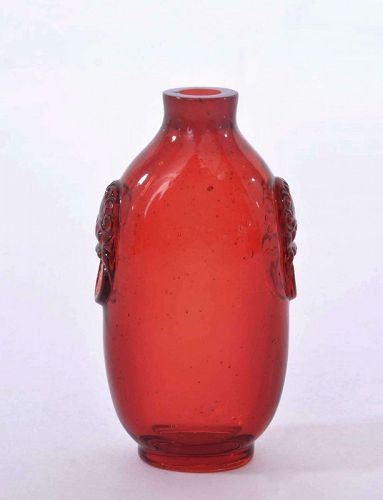 Late 18C Ruby Red Peking Glass Snuff Bottle