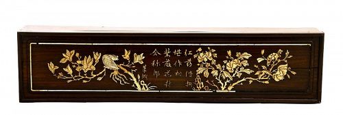 Old Chinese Hardwood Carved Scroll Box Bird Flower Chirography