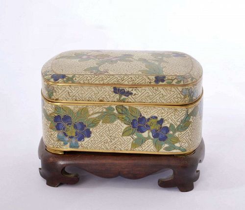 19C Japanese Cloisonne Box Hayashi Tanigoro Wood Stand Chinese Style