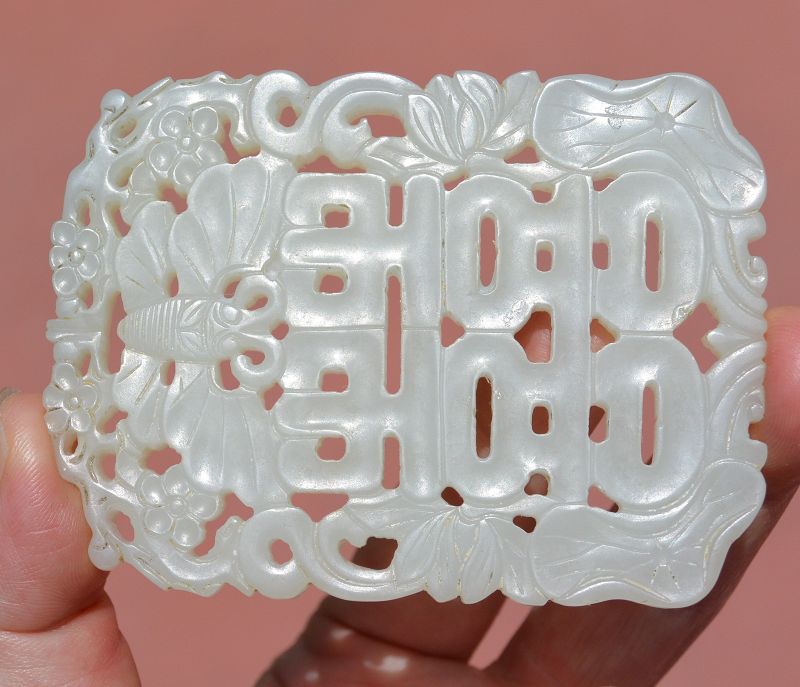 19C Chinese White Jade Carved Plaque Cloisonne Enamel Box