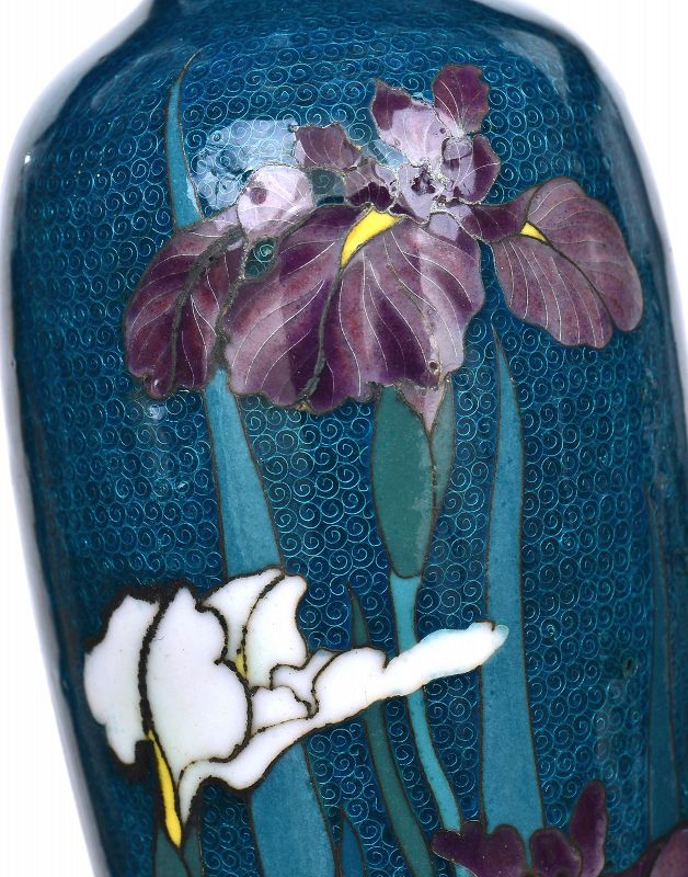 1920's Japanese Silver Wire Cloisonne Vase Iris Hayashi