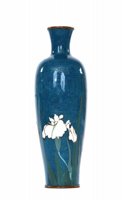 1920's Japanese Silver Wire Cloisonne Vase Iris Hayashi