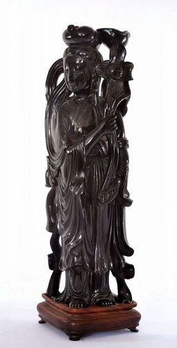 Chinese Dark Cherry Amber Bakelite Carved Carving Lady Figure 2376G