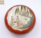 Old Chinese Famille Rose Gilt Coral Red Porcelain Box Lady Figure Mk
