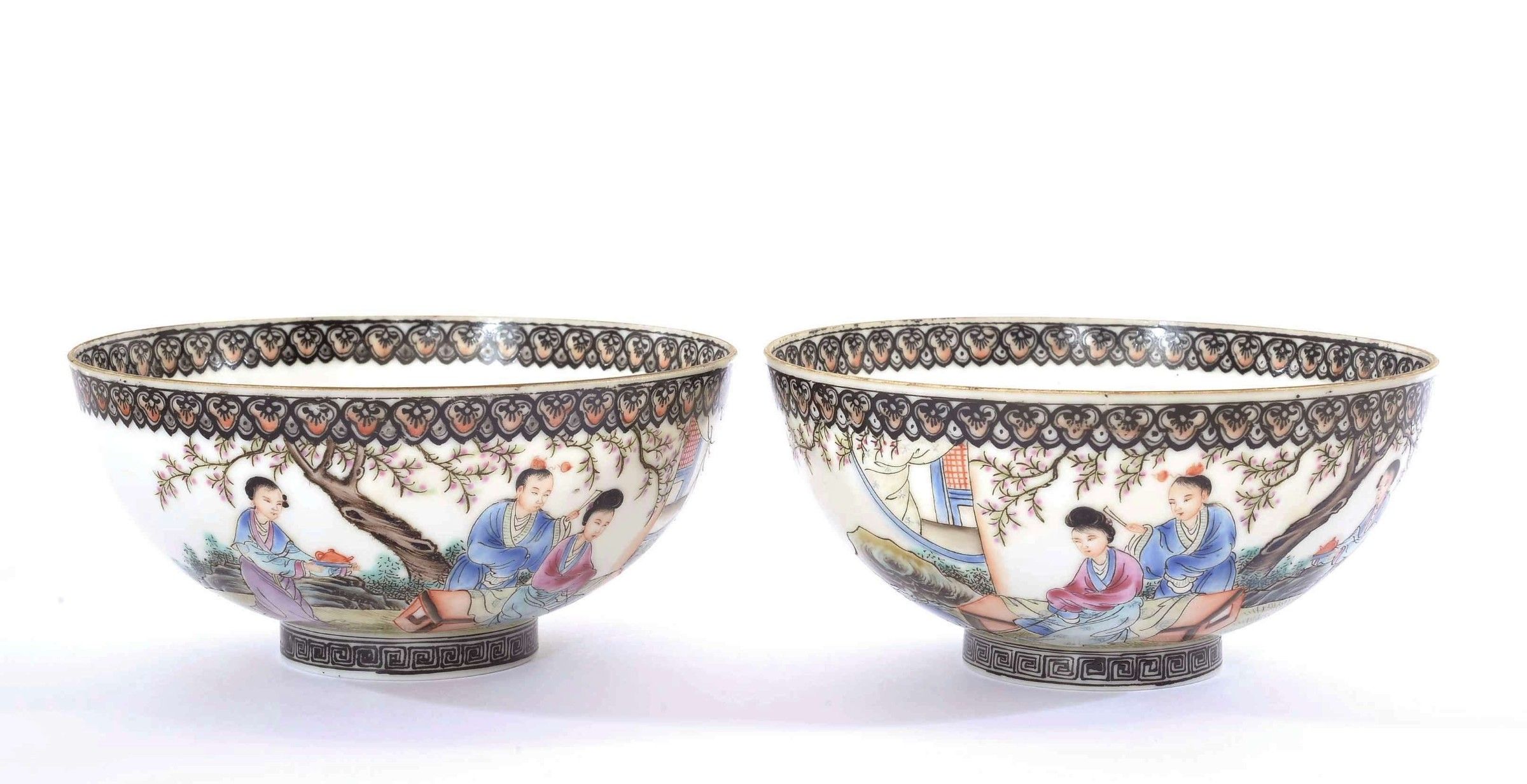 2 Chinese Famille Rose Bowl  Chirography Dream of the Red Chamber Mk