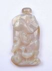 Chinese Opal Carved Carving Duck Bird Lotus Flower Snuff Bottle