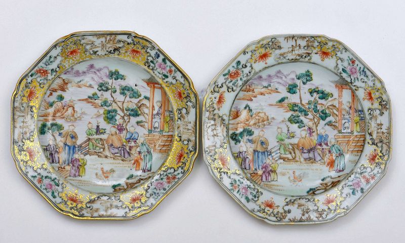 18C Qianlong Chinese Export Famille Rose Porcelain Dish Plate Figure
