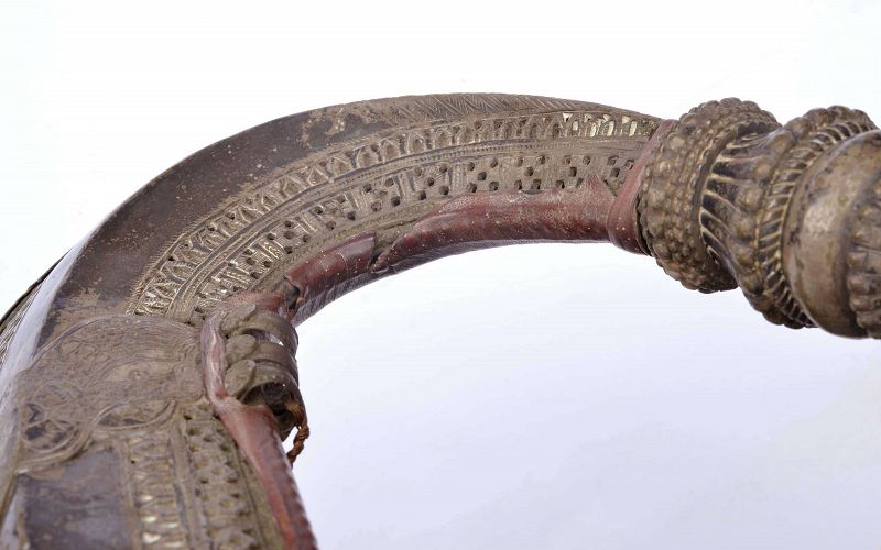 1900's Persian Yemeni Jambiya Dagger Horn Handle Gold Faux Coins