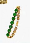 Chinese 18K Gold Jadeite Jade Carved Bracelet Bangle Marked