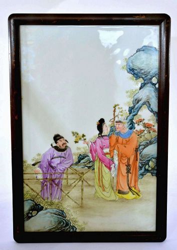 Old Chinese Famille Rose Porcelain Plaque Figurine Figure